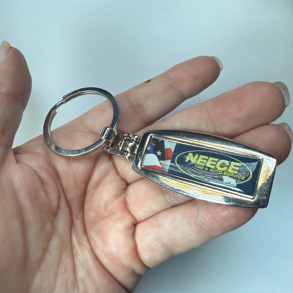 Vintage Neece Tire & Auto Service Advertising Keychain Silver Tone Metal Fob - Picture 2 of 5